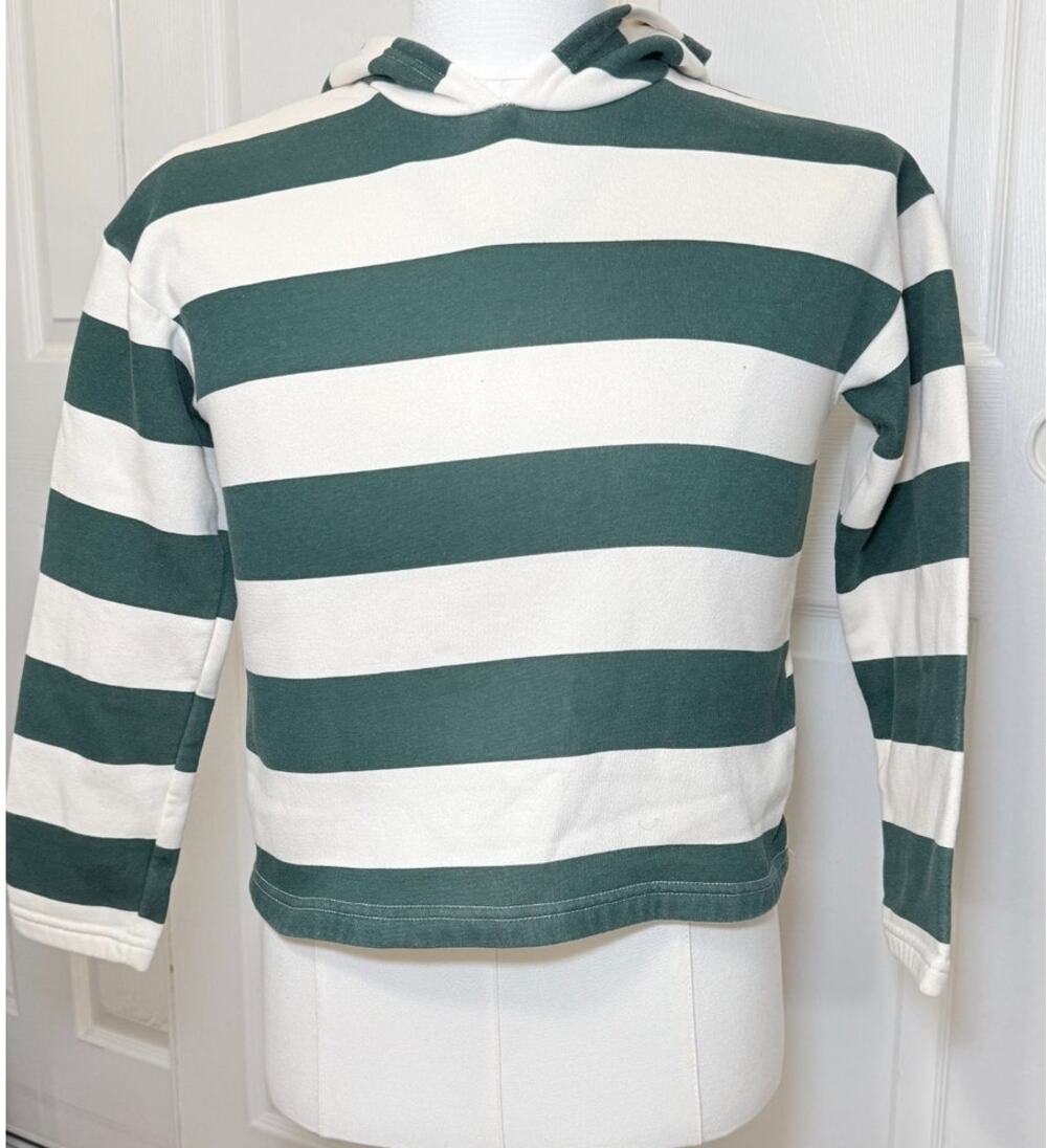 Thereabouts Kids M 10/12 Green White Striped Pullover Hoodie Rugby Preppy